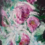 Just look, abstract tryptic flower painting